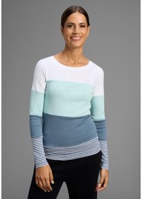 Longsleeve Kangaroos, Damen, Gr. 44/46, blau (wei&szlig;, hellblau, rauchblau), Rippware, Obermaterial: 100% Baumwolle. Obermaterial Melange: 60% Baumwolle, 40% Polyester. Einsatz: 80% Baumwolle, 20% Polyester, geringelt, gestreift, sehr figurbetont h&uuml;ftbedeckend, Rundhals, Shirts Longsleeve, mit Langarm, figurbetonte Passform, Colourblocking-Optik, Topseller