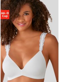 Push-up-BH Lascana, Damen, Gr. 80, Cup B, wei&szlig;, Microtouch, Obermaterial: 60% Polyamid, 35% Polyester, 5% Elasthan, BHs Push-up-BH, ohne B&uuml;gel mit wundersch&ouml;nen Spitzentr&auml;gern, Dessous, Topseller