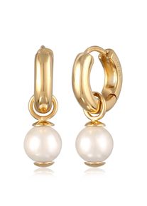 Paar Creolen Kuzzoi "Ohrringe Scharnier Creolen Perlen Anh&auml;nger 925 Silber" Gr. 21, gold, Ohrringe, Damen, ohne Stein, Silber 925 (Sterlingsilber), Paar Creolen