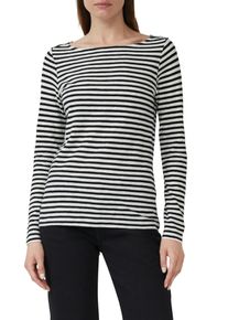 Langarmshirt s.Oliver, Damen, Gr. 44, schwarz (schwarz stripe), Web, Obermaterial: 100% Baumwolle, gestreift, slim fit Po-bedeckend, U-Boot-Ausschnitt, gerader Abschluss, Shirts Langarmshirt, mit Streifen Muster