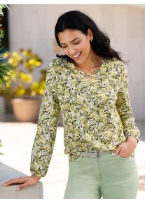 Langarmshirt Classic Basics "Langarm-Shirt", Damen, Gr. 48, bunt (lindgr&uuml;n, zitrone, bedruckt), 100% Baumwolle, bedruckt, gemustert, mehrfarbig, V-Ausschnitt, Shirts Langarmshirt