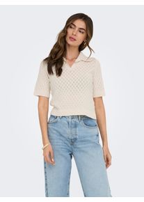 Poloshirt Only "ONLCOSIMA SS STRUCTURE POLO KNT NCA", Damen, Gr. M, beige (birch), Strick, Obermaterial: 63% Polyester, 37% Baumwolle, unifarben, regular fit normal, V-Ausschnitt, Shirts Poloshirt