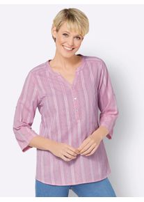 Schlupfbluse Classic Basics, Damen, Gr. 46, pink (fuchsia, ecru, gestreift), 100% Baumwolle, gemustert, gestreift, Rundhals, Blusen Schlupfbluse