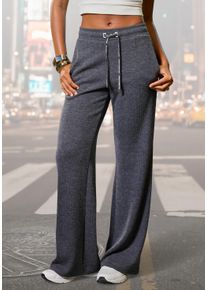 Loungepants French Connection, Damen, Gr. 44/46, N-Gr, grau (anthrazit meliert), Obermaterial: 78% Polyester, 19% Viskose, 3% Elasthan, meliert, unifarben, bequem lang, Hosen Loungepants, in gerippter Strickoptik