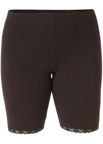 Radlerhose Base Level "KEILANI", Damen, Gr. 46, N-Gr, schwarz (schwarz, beige), Jersey, Obermaterial: 94% Viskose, 6% Elasthan, unifarben, Basic, figurbetont ca. Mitte Oberschenkel, Hosen Radlerhose, mit Spitzenborte