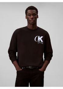 Sweatshirt Calvin Klein "LS EU 350TERRY CK OVERLAP GRAPHI", Herren, Gr. L, schwarz, Sweatware, Obermaterial: 100% Baumwolle, unifarben, regular fit normal, Rundhals, eingesetzt B&uuml;ndchen, Sweatshirts Sweatshirt, Rundhalsausschnitt, regular fit