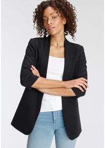 Kurzblazer Only "ONLELLA &ndash; Femininer Blazer mit 3/4-&Auml;rmeln und Raffung", Damen, Gr. 34 (XS), schwarz, Web, Obermaterial: 95% Polyester, 5% Elasthan. Futter: 100% Polyester, unifarben, V-Ausschnitt, Blazer Kurzblazer, regular fit, casual, Web, Kunstfaser, V-Ausschnitt