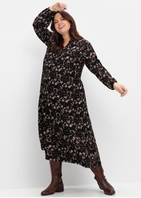 Maxikleid sheego "Druckkleid", Damen, Gr. 42, Normalgr&ouml;&szlig;en, schwarz (schwarz bedruckt), 100% Viskose, bedruckt, gebl&uuml;mt, gemustert, wadenlang, Rundhals, Kleider Maxikleid