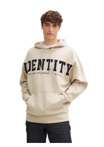 Kapuzensweatshirt Tom Tailor Denim, Herren, Gr. L, beige (light cashew beige), Sweatware, Obermaterial: 60% Baumwolle, 40% Polyester, bedruckt, unifarben, l&auml;ssig geschnitten h&uuml;ftbedeckend, Rundhals, B&uuml;ndchen, Sweatshirts Kapuzensweatshirt, mit Statement-Print