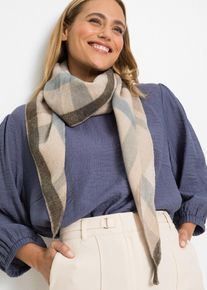 Dreieckstuch bonprix, Damen, beige (beige, hellblau, dunkelgrau kariert), Obermaterial: 100% Polyacryl, Modet&uuml;cher Dreieckstuch, weiches Material, modernes Karomuster, lockere Passform, Topseller