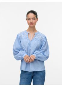 V&eacute;ro Moda Blusenshirt VERO MODA "VMNIKA LS TOP WVN GA NOOS", Damen, Gr. XS, wei&szlig; (cashmere blau stripes:hellwei&szlig;), Web, Obermaterial: 100% Baumwolle, gestreift, Rundhals, Shirts Blusenshirt