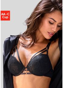 Push-up-BH JETTE, Damen, Gr. 85, Cup A, schwarz, Spitze, Obermaterial: 60% Polyamid, 35% Polyester, 5% Elasthan, BHs Push-up-BH, mit B&uuml;gel und aufregenden Ring- und B&auml;nderdetails, sexy Dessous