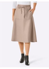 Lederrock Mainpol, Damen, Gr. 48, beige, 100% Lammnappaleder, unifarben, wadenlang, R&ouml;cke Lederrock
