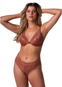 After Eden D-cup & up String "Mexy", Damen, Gr. L, cinamon, Microfaser, Obermaterial: 86% Polyamid, 14% Elasthan, AFTER EDEN D-CUP & UP, k&ouml;rpernah, Unterhosen String, mit Spitze, Riemchendetails, feminin, bequem, weich, elastisch