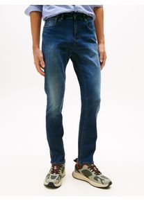 Gerade Jeans Tommy Jeans "Scanton Slim", Herren, Gr. 30, L&auml;nge 34, blau (schwarz denim), Denim/Jeans, Obermaterial: 98% Baumwolle, 2% Elasthan, slim fit lang, Jeans Gerade Jeans, Mit Markenlabel aus Leder hinten