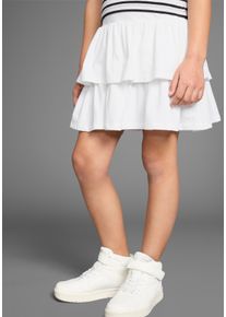 Volantrock Kangaroos "Jersey-Rock mit Logostickerei", M&auml;dchen, Gr. 128/134, wei&szlig;, Single Jersey, Obermaterial: 95% Baumwolle, 5% Elasthan, bestickt, unifarben, A-Linie ca. Mitte Oberschenkel, R&ouml;cke Volantrock, weich fallende Volants