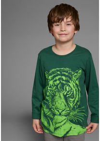 Langarmshirt Kidsworld "TIGER - Druck", Jungen, Gr. 128/134, gr&uuml;n, Jersey, Obermaterial: 100% Baumwolle, bedruckt, Basic, Rundhals, Shirts Langarmshirt, Langarm, Basic-Passform, mit trendigem Druck, Rundhalsausschnitt, Topseller