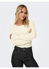 Strickpullover Only "ONLIBI LS RIB BOATNECK CC KNT", Damen, Gr. XL, wei&szlig; (wei&szlig;cap gray), Strick, Obermaterial: 50% Viskose, 27% Nylon, 23% Polyester, unifarben, normal, U-Boot-Ausschnitt, Pullover Strickpullover
