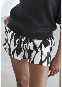 Sweatshorts French Connection, Damen, Gr. 44/46, N-Gr, schwarz-wei&szlig; (schwarz, wei&szlig; gemustert), Sweatware, Obermaterial: 60% Baumwolle, 40% Polyester, l&auml;ssig geschnitten kurz, Hosen Sweatshorts, mit Allover-Print, Loungewear