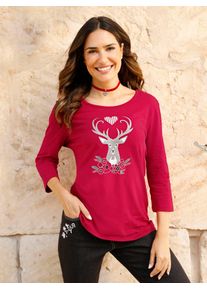 3/4-Arm-Shirt Classic Basics "3/4-Arm-Shirt", Damen, Gr. 56, rot, wei&szlig;, bedruckt, 100% Baumwolle, bedruckt, gemustert, mehrfarbig, Rundhals, Shirts 3/4-Arm-Shirt