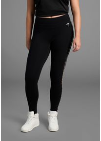 Leggings Kangaroos, Damen, Gr. 56, N-Gr, schwarz, Single Jersey, Obermaterial: 95% Baumwolle, 5% Elasthan, unifarben, figurbetont kn&ouml;chellang, Hosen Leggings, mit seitlichen Streifen im Leo-Print, gro&szlig;e Gr&ouml;&szlig;en