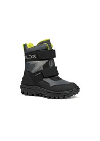 Winterstiefel Geox "J HIMALAYA BOY B ABX", Jungen, Gr. 34, grau (grau, lime), Synthetik, Textil, Schuhe Winterstiefel, Snowboots, Klettstiefel mit Warmfutter, Gr&ouml;&szlig;enschablone zum Download