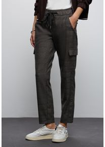 Cargohose Street One "Style Bonny", Damen, Gr. 46, L&auml;nge 30, silk braun, Web, Obermaterial: 62% Polyester, 33% Viskose, 5% Elasthan, kariert, loose fit kn&ouml;chelfrei, Hosen Cargohose, mit elastischem Bund