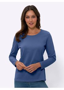 Langarmshirt Classic Basics "Langarm-Shirt", Damen, Gr. 46, blau (jeansblau), 100% Baumwolle, unifarben, Rundhals, Shirts Langarmshirt