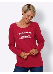 Langarmshirt Classic Basics "Langarm-Shirt", Damen, Gr. 50, rot (rot, ecru, bedruckt), 100% Baumwolle, bedruckt, gemustert, mehrfarbig, Rundhals, Shirts Langarmshirt