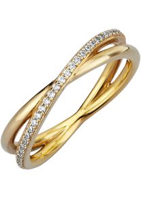 Fingerring Firetti "Schmuck Geschenk Silber 925 Damenring Ring Kreuz" Gr. 54, gold (gelbgoldfarben, kristallwei&szlig;), Fingerringe, Damen, 54, Silber 925 (Sterlingsilber), 1,7mm, Fingerring, mit Zirkonia (synth.)