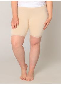 Radlerhose Base Level Curvy "Ava", Damen, Gr. 46, N-Gr, beige (natur), Jersey, Obermaterial: 94% Viskose, 6% Elasthan, unifarben, Basic, figurbetont ca. Mitte Oberschenkel, Hosen Radlerhose, mit Spitzenkante