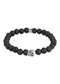 Armkette Kuzzoi "Armband Herren Totenkopf Lava Stein Perlen 925 Silber" Gr. 230, schwarz, Armb&auml;nder, Herren, 230, Silber 925 (Sterlingsilber), Armkette