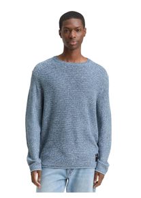 Strickpullover Tom Tailor Denim, Herren, Gr. M, denim blau wei&szlig; mouline, Strick, Obermaterial: 100% Polyacryl, unifarben, regular fit normal, Rundhals, Pullover Strickpullover, mit Logo Stickerei