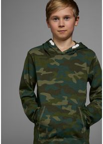 Langarmshirt Kidsworld "Tarnfarben - Muster", Jungen, Gr. 176/182, gr&uuml;n (gr&uuml;n, gemustert), Jersey, Obermaterial: 100% Baumwolle. Kapuzenfutter: 100% Baumwolle, bedruckt, Basic, Shirts Langarmshirt, Langarm, Basic-Passform, Allover-Druck, mit Kapuze