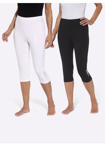 Caprileggings, Damen, Gr. 46, Normalgr&ouml;&szlig;en, schwarz-wei&szlig; (wei&szlig;, schwarz), 95% Baumwolle, 5% Elasthan, unifarben, knielang, Hosen Caprileggings
