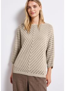 Strickpullover Street One, Damen, Gr. 46, tusk cream, Strick, Obermaterial: 84% Baumwolle, 16% Nylon, gestreift, l&auml;ssig geschnitten h&uuml;ftbedeckend, U-Boot-Ausschnitt, Flachstrickb&uuml;ndchen, Pullover Strickpullover, mit durchscheinenden H&auml;kel-Details und grafischem Muster