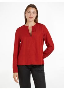 Klassische Bluse Tommy Hilfiger "VISCOSE REGULAR V-NECK LS BLOUSE", Damen, Gr. 36, rot (schwarz magma), Web, Obermaterial: 100% Viskose, unifarben, regular fit, V-Ausschnitt, Blusen Klassische Bluse, mit Tommy Hilfiger Flagge