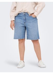 Jeansshorts Only CARMAKOMA "CARSONNY HW WIDE DNM SHORTS NAS843 NOOS", Damen, Gr. 42, N-Gr, blau (light blau denim), Denim/Jeans, Obermaterial: 98% Baumwolle, 2% Elasthan, unifarben, regular fit kniefrei, Jeans Jeansshorts