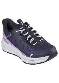 Slip-On Sneaker Skechers "GLIDE-STEP", M&auml;dchen, Gr. 34, schwarz (schwarz, lila), Lederimitat, kontrastfarbene Details, Schuhe Slip-On Sneaker, Trainingsschuh mit Slip-ins, Gr&ouml;&szlig;enschablone zum Download, Topseller