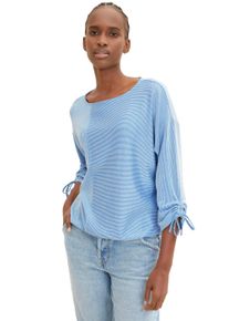 3/4-Arm-Shirt Tom Tailor Denim, Damen, Gr. XL (42), wei&szlig; (blau, wei&szlig;, gestreift), Single Jersey, Obermaterial: 58% Viskose, 38% Polyester, 4% Elasthan, gestreift, regular fit normal, Rundhals, verstellbar mit Bindeband, Shirts 3/4-Arm-Shirt, in feiner Rippoptik