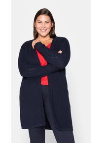 Longstrickjacke sheego, Damen, Gr. 56/58, blau (marine), 100% Baumwolle, unifarben, Strickjacken Longstrickjacke