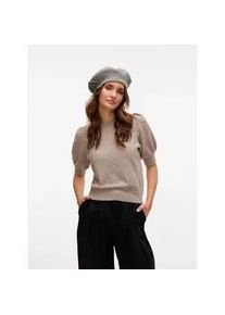 V&eacute;ro Moda Rundhalspullover VERO MODA "VMDOFFY 2/4 O-NECK PULLOVER GA NOOS", Damen, Gr. XS, grau (moon rock detail:melange), Strick, Obermaterial: 94% Polyester, 3% Elasthan, 3% Nylon, meliert, regular fit normal, Rundhals, Puff&auml;rmel Strickb&uuml;ndchen, Pullover Rundhalspullover, mit kurzen Puff&auml;rmeln