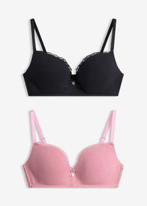 bonprix Push-Up-BH ohne B&uuml;gel mit Baumwolle (2er Pack), schwarz, Gr.85A, Schlichter Push-Up-BH mit weicher Baumwolle, 95% Baumwolle (organic)