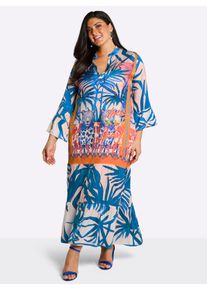 sheego loves miss goodlife sheego Gro&szlig;e Gr&ouml;&szlig;en Volantkleid in Maxil&auml;nge, ecru-mittelblau-bedruckt, Gr&ouml;&szlig;e 52 - Damen