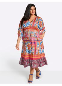 sheego loves miss goodlife sheego Gro&szlig;e Gr&ouml;&szlig;en Blumenkleid mit luftigen Halb&auml;rmeln, orange-mittelblau-bedruckt, Gr&ouml;&szlig;e 54 - Damen