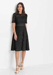 bonprix Spitzenkleid mit H&auml;keleinsatz, schwarz, Gr.32/34 (XS), Romantisch und feminin: Midikleid aus Spitze mit H&auml;keleinsatz in der Taille