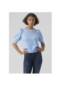 V&eacute;ro Moda Rundhalspullover VERO MODA "VMDOFFY 2/4 O-NECK PULLOVER GA NOOS", Damen, Gr. XL, blau (little boy blau melange), Strick, Obermaterial: 94% Polyester, 3% Elasthan, 3% Nylon, meliert, regular fit normal, Rundhals, Puff&auml;rmel Strickb&uuml;ndchen, Pullover Rundhalspullover, mit kurzen Puff&auml;rmeln
