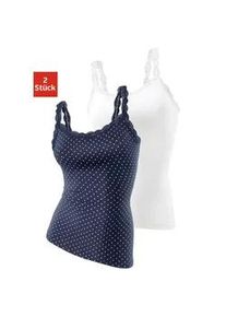 Unterhemd Lascana, Damen, Gr. 36/38, N-Gr, blau (marine, gepunktet, wei&szlig;, uni), Single Jersey, Obermaterial: 95% Baumwolle, 5% Elasthan. Spitze: 87% Polyamid, 13% Elasthan, gepunktet, unifarben, tiefer Rundhals, Unterhemden Unterhemd, mit zarter Spitze, Unterziehshirt, Spaghettitr&auml;ger-Top, Topseller