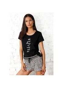 Shorty s.Oliver, Damen, Gr. 40/42, schwarz (hellrosa, schwarz), Single Jersey, Obermaterial: 100% Baumwolle, Basic, Basic kurz, Rundhals, eingesetzt, Homewear-Sets Shorty, mit Leo-Print
