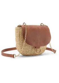 Umh&auml;ngetasche Lascana "Strandtasche", Damen, Gr. B/H/T: 17cm x 16cm x 7,5cm, beige (sand), Kunststoff, Lederimitat, Strukturmuster, kontrastfarbene Details, mehrfarbig, metallic, Taschen Umh&auml;ngetasche Tasche Strohtasche, Minibag,Schultertasche,Tragetasche,Crossbody Bag,Bast-Optik VEGAN